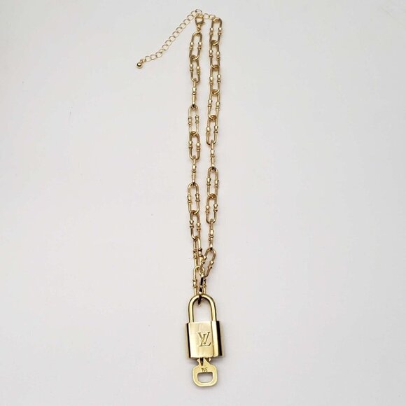 Authentic Louis Vuitton Lock and Key Gold Color with Gold Plated Chain Necklace - Picture 2 of 11